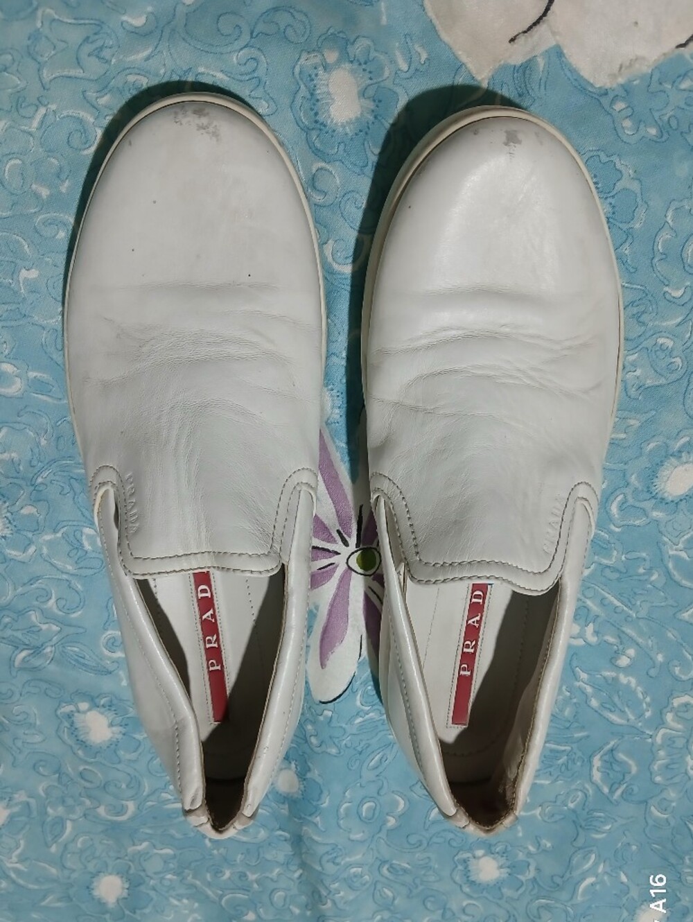 PRADA Solid White Leather Women’s Shoes Slip On Sneakers Size 37. US7 - Picture 2 of 10